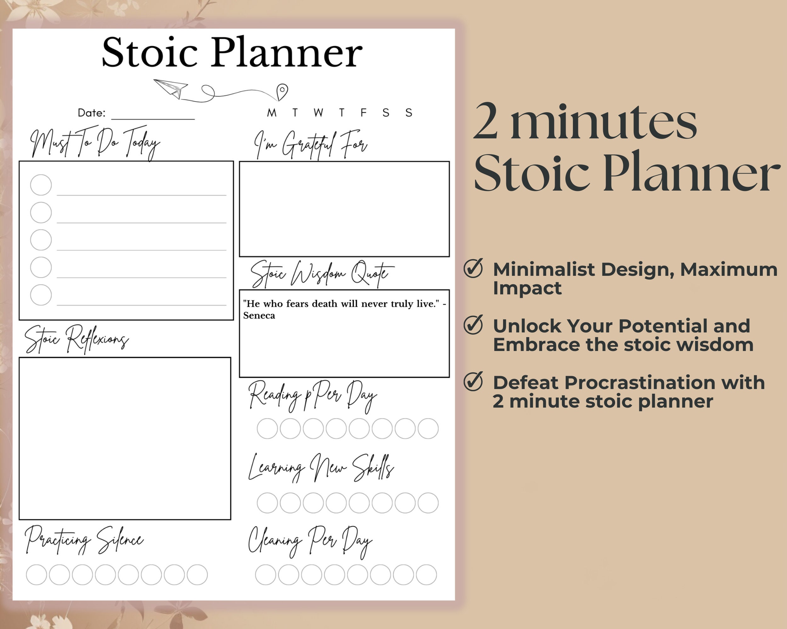Daily Stoic Planner: 366 Sheets of 2 Minutes Daily Stoic Journal With ...