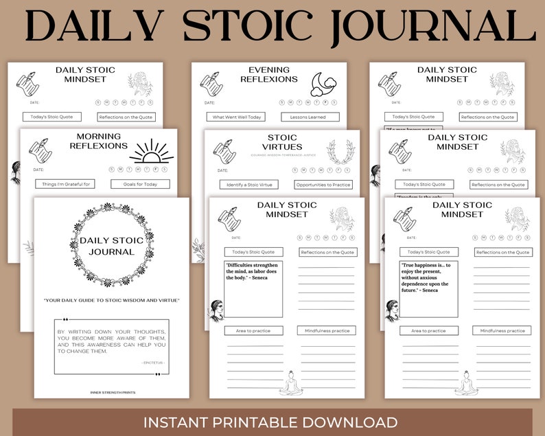 Daily Stoic Journal: Mindfulness &amp; Self-improvement (digital Download) Motivational Journal ...