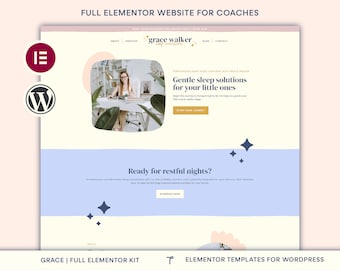Elementor-mallkit | WordPress-webbdesign för sömncoachning, Elementor-tema, modern webbplats för kvinnlig entreprenör, konsultwebbplats