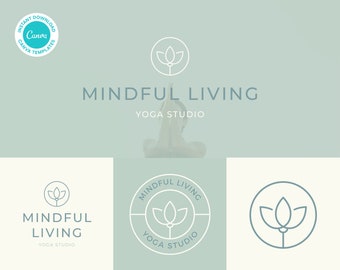 Modèle de logo DIY | Création de logo modifiable Yoga Canva, téléchargement immédiat, logo bien-être, kit de marque d'entreprise, logo premade canva, pleine conscience