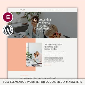 Elementor Pro Template Kit | Social Media Marketing WordPress Website Design, Elementor Theme, Services Website, Feminine Website Template