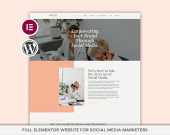 Elementor Pro テンプレート キット | ソーシャル メディア マーケティング WordPress ウェブサイト デザイン、Elementor テーマ、サービス ウェブサイト、女性向けウェブサイト テンプレート