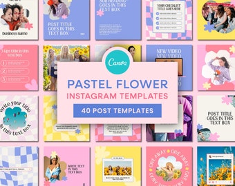 Pastel Instagram Templates | Floral Instagram Post Canva Template, Colourful Instagram, Feminine Instagram, Retro Instagram, Girly Instagram