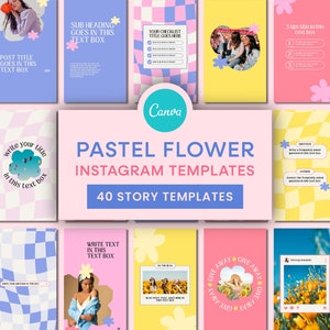 Pastel Instagram Templates | Floral Instagram Story Canva Templates, Colourful, Retro Instagram Templates, Girly Templates, Funky Instagram