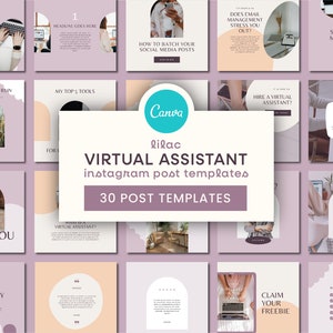 Virtual Assistant Instagram Post Templates | VA Instagram Posts, Pastel Social Media Templates, Canva Social Media Manager Templates