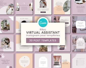 Virtual Assistant Instagram Post Templates | VA Instagram Posts, Pastel Social Media Templates, Canva Social Media Manager Templates