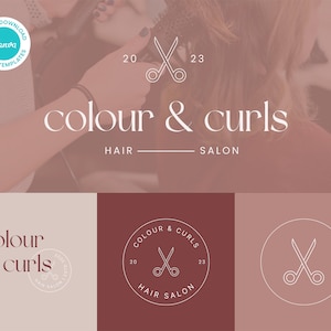Editable Canva Logo Template | Hair Salon & Beauty Branding Kit for Hairstylists, Barbers, Feminine Logo, DIY Canva Logo Design