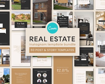 Luxury Real Estate Instagram Template Bundle | Realtor Instagram Canva Templates, Property Coach Social Media, Estate Agencies Marketing