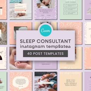 Sleep Coaching Instagram Templates | Sleep Consultant Instagram Posts Canva, Pastel Instagram Templates, Baby Instagram, Canva Templates
