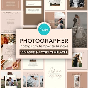 Wedding Photography Instagram Templates | Photographer Instagram Template Bundle, Photography Marketing, Photographer Social Media Canva