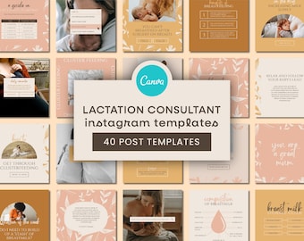 Lactation Consultant Instagram Templates | Breastfeeding Instagram Posts Canva, Boho Instagram, Baby Nurse Instagram, IBCLC Canva Templates