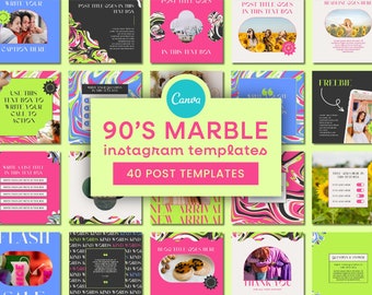 90s Retro Instagram Templates | Bright Instagram Post Canva Template, Retro Neon Instagram, Groovy Templates, Colourful Bold Y2K Marketing