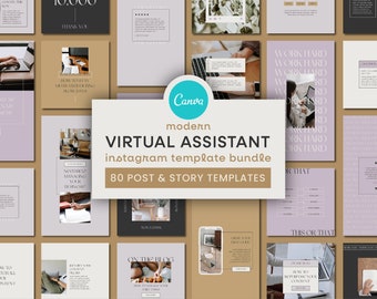 Virtual Assistant Instagram Template Bundle | Modern VA Instagram Templates, Social Media Manager Canva Templates, Content Creator Instagram