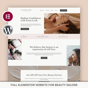 Elementor Template Kit | Beauty Salon WordPress Website Design, Modern WordPress Website Template for Wellness, Skincare & Self-Care Brands