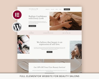 Elementor Template Kit | Beauty Salon WordPress Website Design, Modern WordPress Website Template for Wellness, Skincare & Self-Care Brands