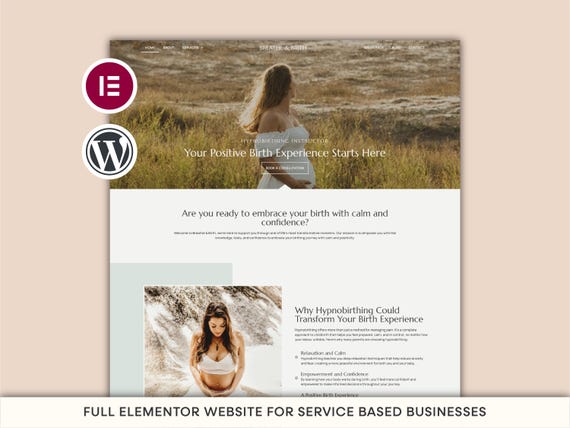 Elementor Template | Service Business WordPress Website Design, Elementor Pro Theme, Feminine WordPress Theme, Hypnobirthing Coach Website