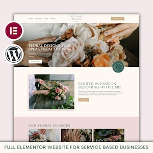 Elementor Template Kit | Florist WordPress Website Design, Elementor Theme, Modern WordPress Website, Feminine Website Template, Stylists