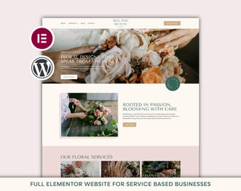 Elementor Template Kit | Florist WordPress Website Design, Elementor Theme, Modern WordPress Website, Feminine Website Template, Stylists