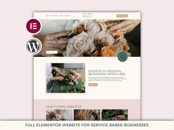 Elementor Template Kit | Florist WordPress Website Design, Elementor Theme, Modern WordPress Website, Feminine Website Template, Stylists