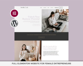Elementor Template Kit | Virtual Assistant WordPress Website Design, Elementor Theme, Modern Female Entrepreneur Website, Feminine Website