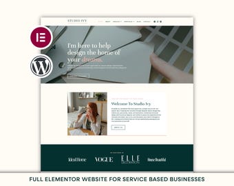 Elementor Template | Service Business WordPress Website Design, Elementor Pro Theme, Modern Interior Website, Feminine Website Template