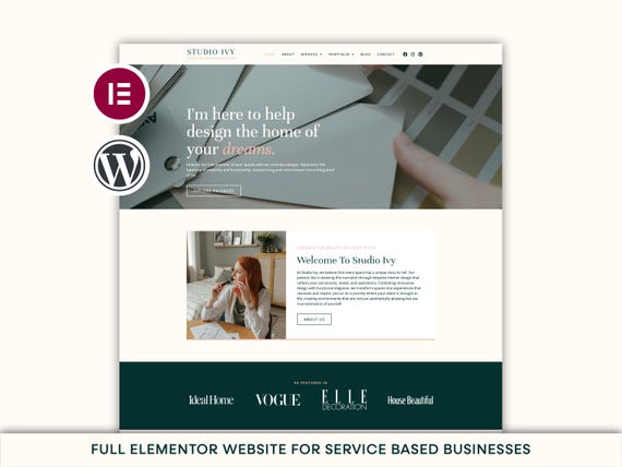 Elementor Template | Service Business WordPress Website Design, Elementor Pro Theme, Modern Interior Website, Feminine Website Template