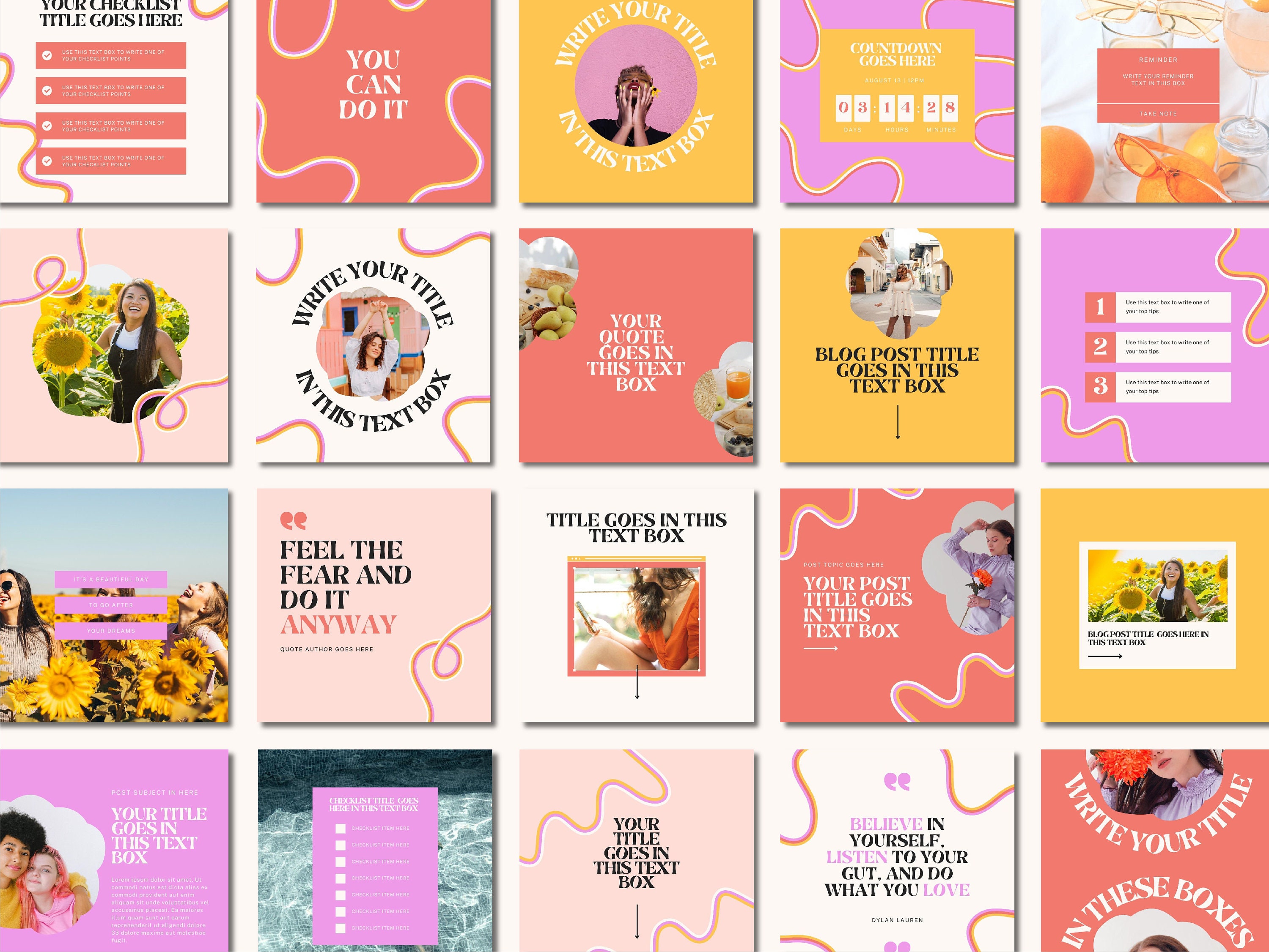 Bright Instagram Template Bundle | Funky Instagram Templates, Retro ...