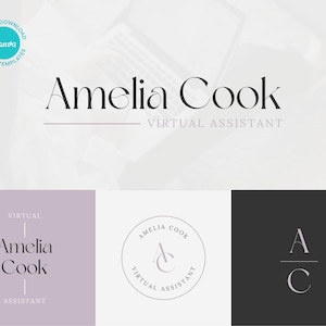 Editable Logo Design | Premade Virtual Assistant Canva Logo Template, Instant Download, Personal Logo, Business Brand Kit, DIY Canva Logo