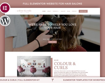 Hair Salon Elementor Pro Template Kit | Feminine WordPress Website Design for Hairdressers, Beauticians and Salons