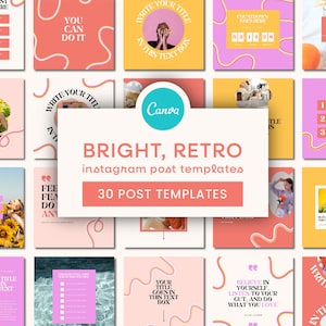 Bright Instagram Templates | Retro Instagram Post Templates, Funky Canva Templates, Colourful Branding, Girly Instagram, Feminine Instagram