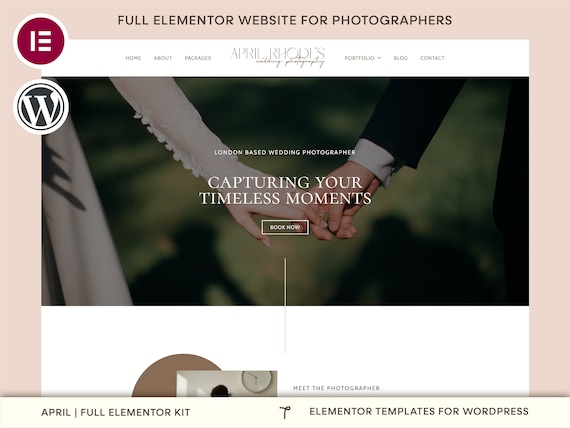 Elementor Template Kit | Photographer WordPress Website Template, Elementor Theme, Wedding Photography Website, Feminine Website Design
