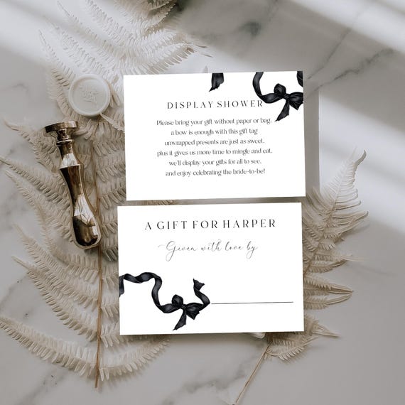 Black Bow Bridal Shower Display Card: Gift Insert (Editable, Printable) Instant download