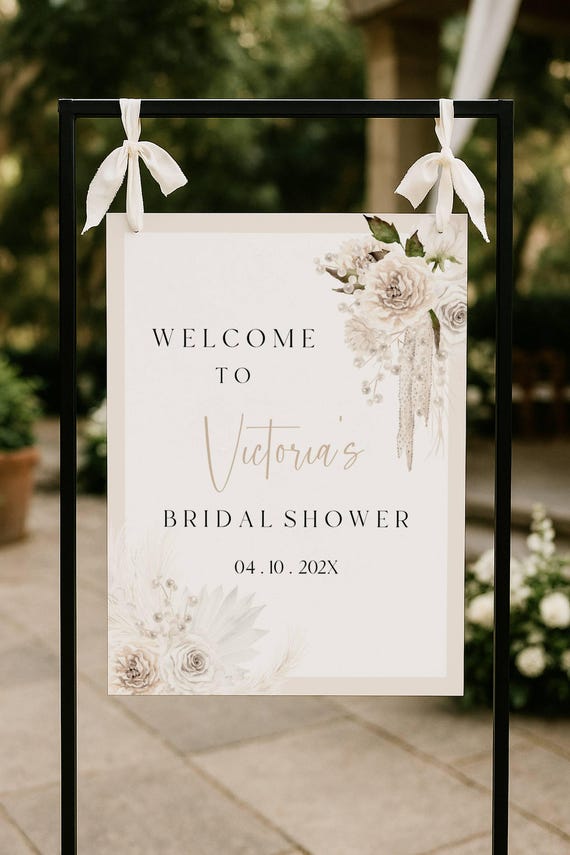Boho Floral Bridal Shower Welcome Sign: Elegant Neutral Template (Editable,Printable) #pea
