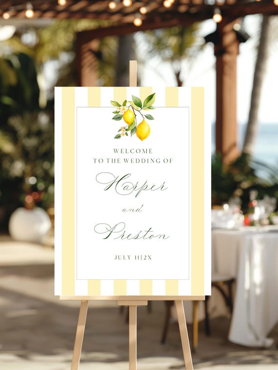 Lemon Wedding Welcome Sign, Coastal, Striped, Mediterranean ( Editable Printable ) Digital #lgs