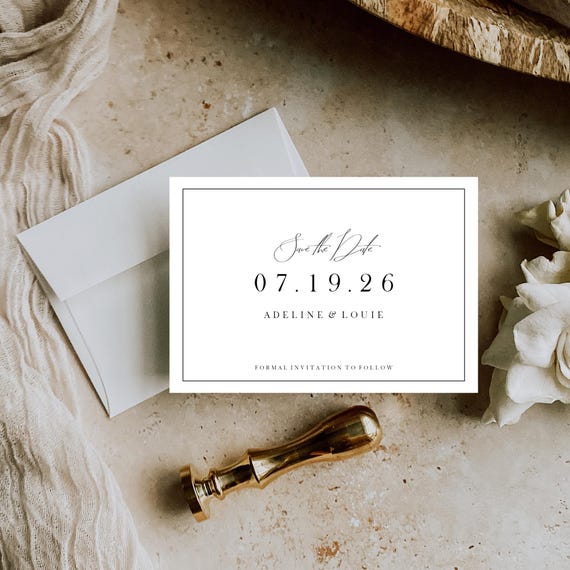 Minimalist Wedding Save The Date Template: Chic Printable Card (Editable) #ADELINE