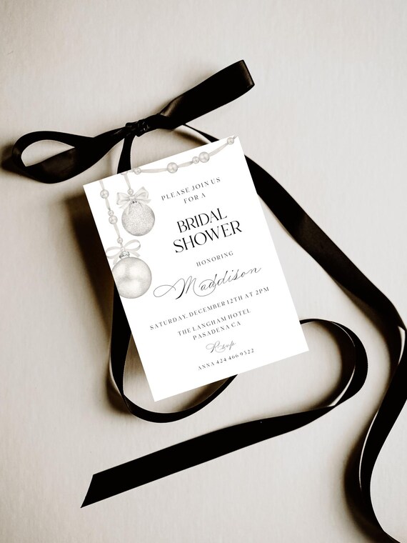Elegant Christmas Bridal Shower Invitation: Silver Ornament Template (Digital Download) Printable  #sbb