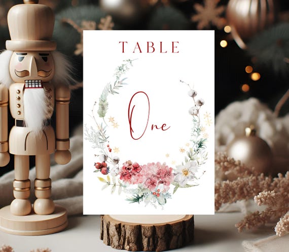 Winter Floral Table Number Sign: Elegant Christmas Foliage (Digital Download) Printable #hyd