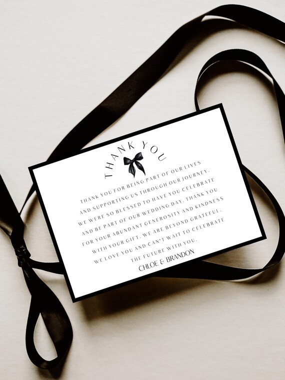 Black Bow Wedding Thank You Card: Modern Minimalist Editable Template (Digital Download) #mmb