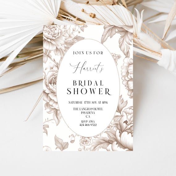 Beige Toile Bridal Shower Invitation Template: Elegant Printable (Editable) #toi