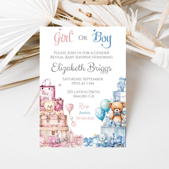 Gender Reveal Baby Shower Invitation: Pink & Blue, Boy or Girl (Printable)
