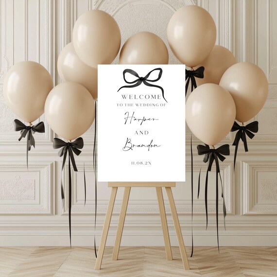 Modern Black Bow Wedding Welcome Sign Template: Elegant Printable Design (Digital Download) #BELLA