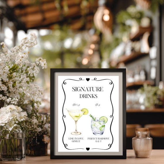 Modern Signature Drinks Sign: Minimalist Wedding Editable Cocktail Menu (Digital Download) #min