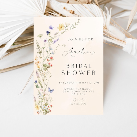 Wildflower Bridal Shower Invitation Template: Beige Watercolor (Digital Download) Printable #dwf