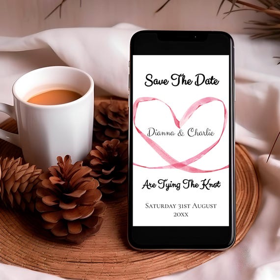 Heart Ribbon Save The Date Evite: Minimalist Electronic Wedding (Digital)