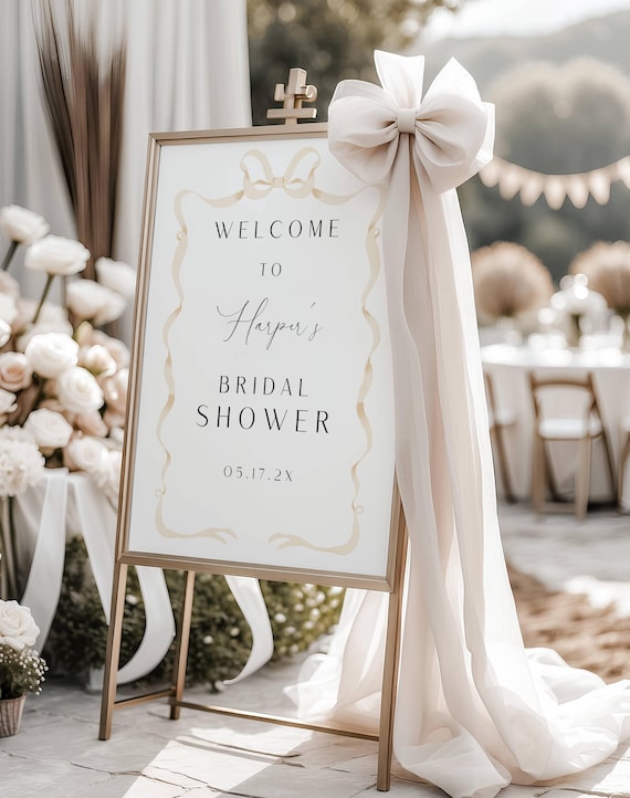 Beige Ribbon Bridal Shower Welcome Sign: Minimalist Template (Digital Download) Printable #bmb