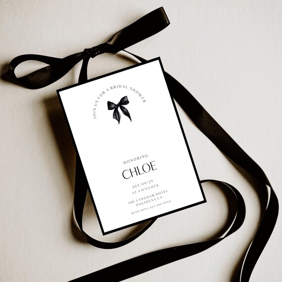 Minimalist Black Bow Bridal Shower Invitation: Modern, Elegant ( Editable Printable ) Digital #mmb