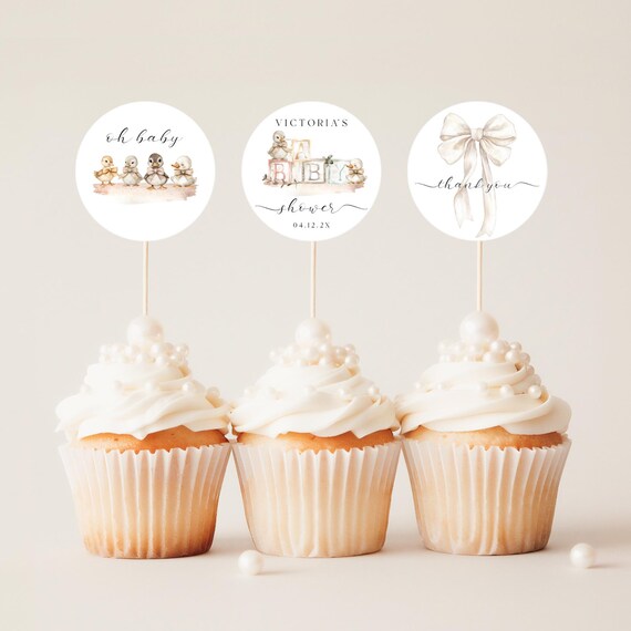 Duckling Baby Shower Stickers: DIY Favor Tags & Toppers Template (Editable, Printable) #dbb