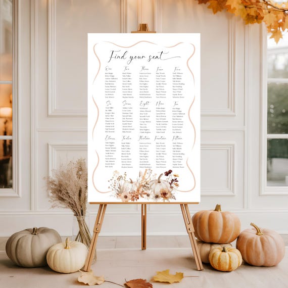 Fall Wedding Seating Chart Sign: Terracotta Pumpkin Floral (Printable Template) #tfw