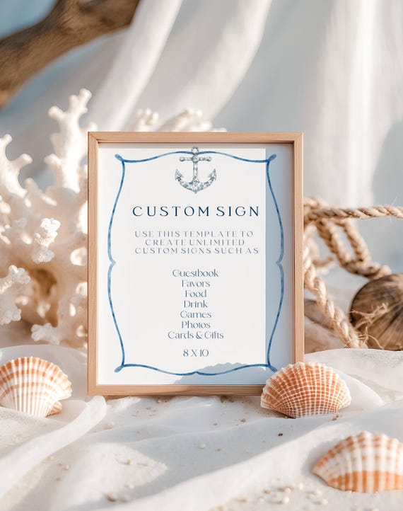 Coastal Customizable Table Sign, Wedding/shower Sign, Ocean Beach (Editable Printable) Instant Download #btb