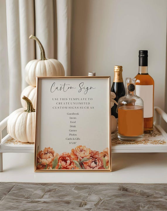 Fall Peonies Customizable Sign : Terracotta Floral Table Sign Wedding/Shower (Editable Printable)  #tfp